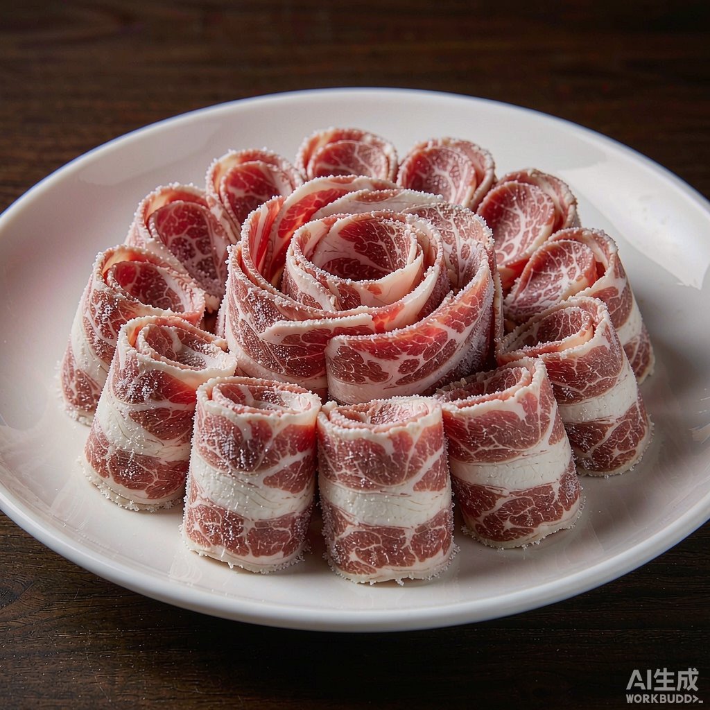 盐池滩羊精品羊肉卷,肥瘦相间呈雪花状